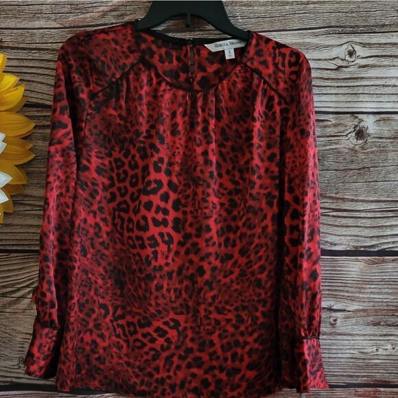 Rebecca Malone long sleeve blouse Women's small animal print - red/black NWT - Picture 1 of 6
